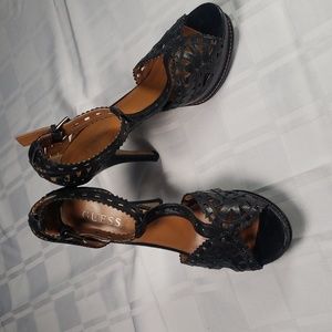 Guess Black Leather Cutout High Heel Sandals